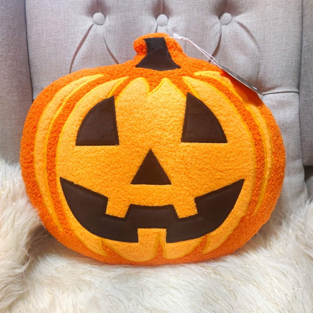 Pumpkin Sherpa pillow NWT orange jack o lantern Halloween accent decorative